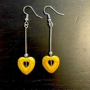 Yellow heart dangling earrings